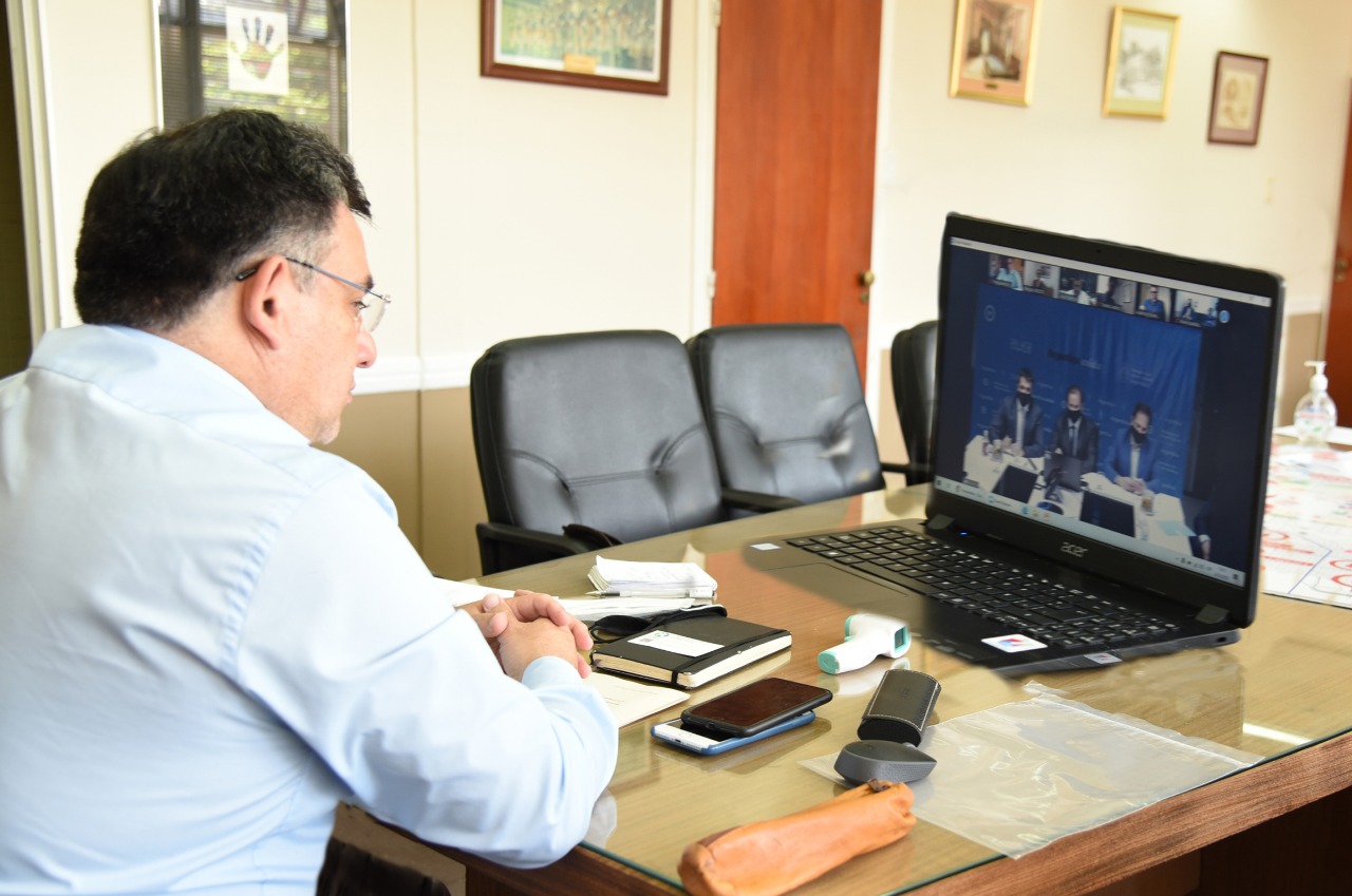 El intendente Oliva en videoconferencia con Martín Gil, Gustavo Bordet y Enrique Cresto