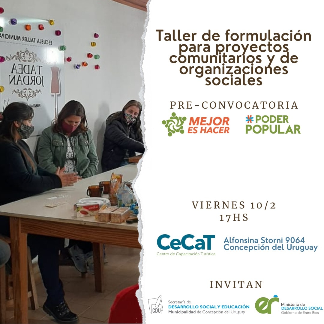 Capacitarán sobre formulación de proyectos comunitarios y sociales