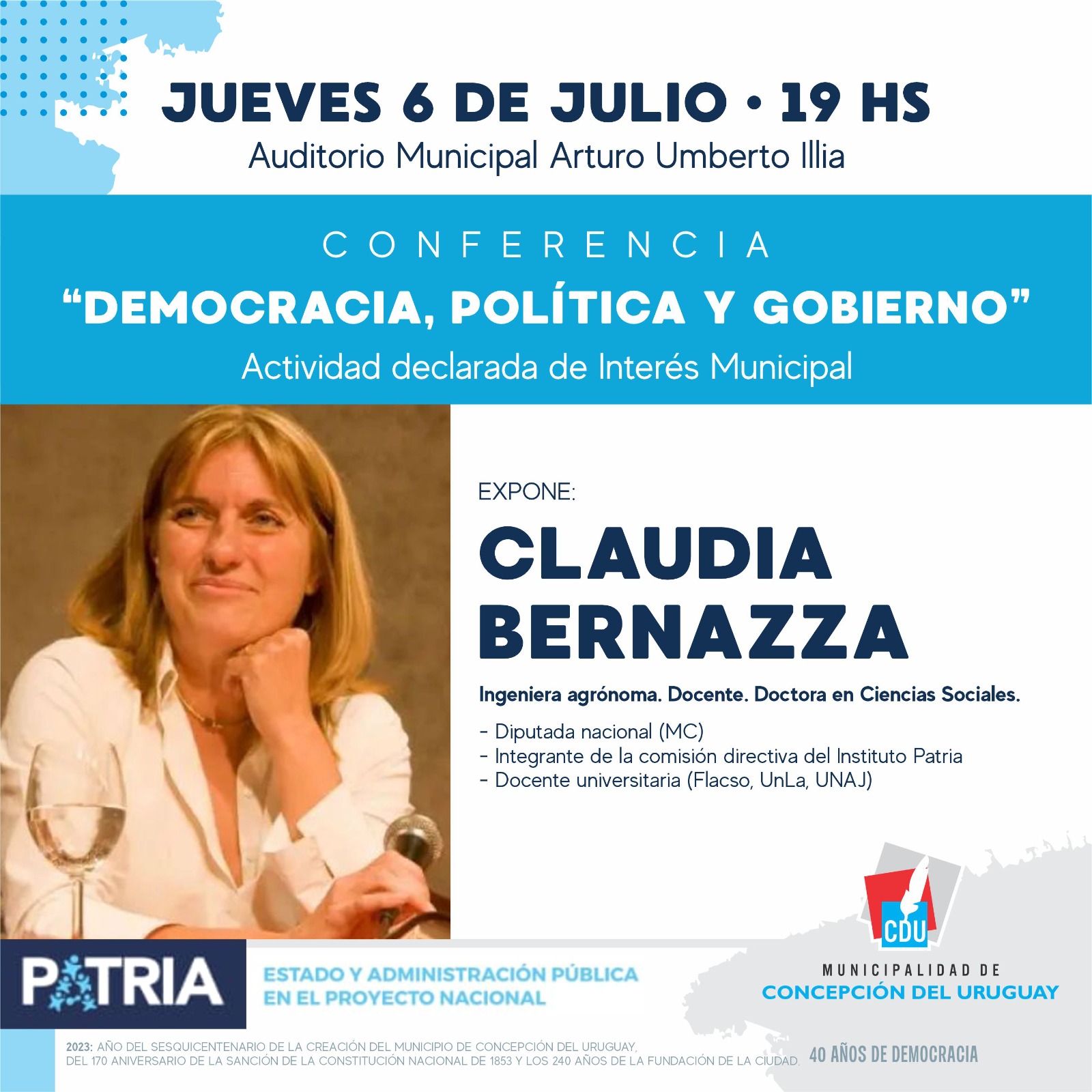 La Dra. Claudia Barnazza dictará la conferencia “Democracia, Política y Gobierno”